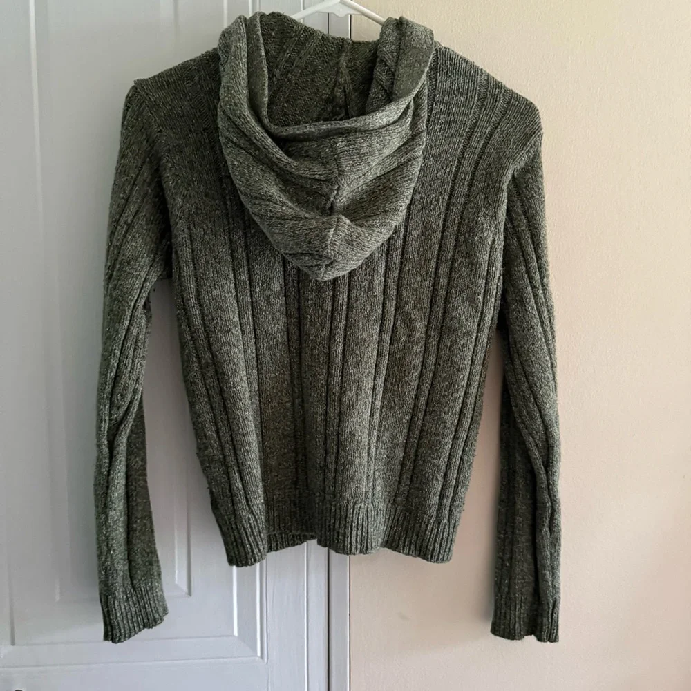 Columbia Olive Green Women's Cable Knit Hooded Cardigan Sweater Med Cotton Blend - Picture 3 of 7